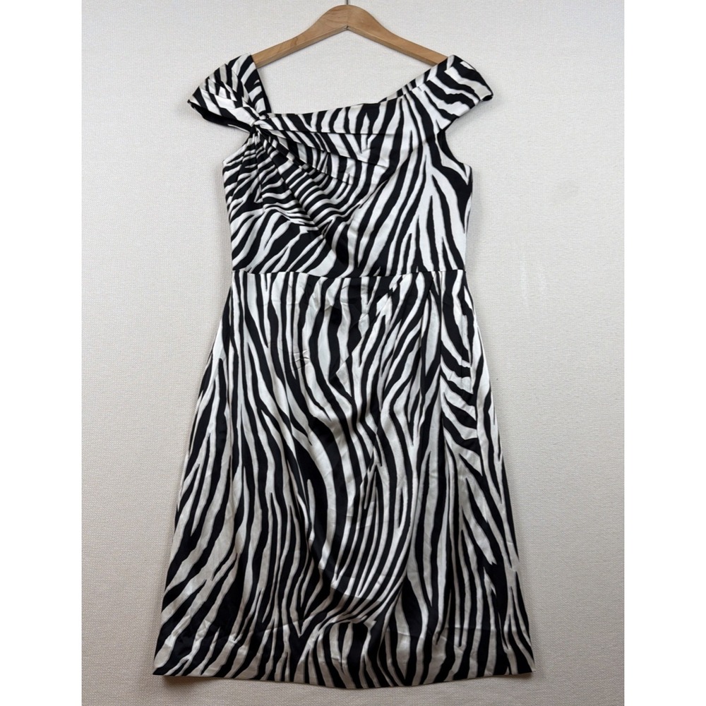 Kay Unger Cocktail Wedding Guest Dress Sz 10 Zebra Print Knee Length Silk Blend